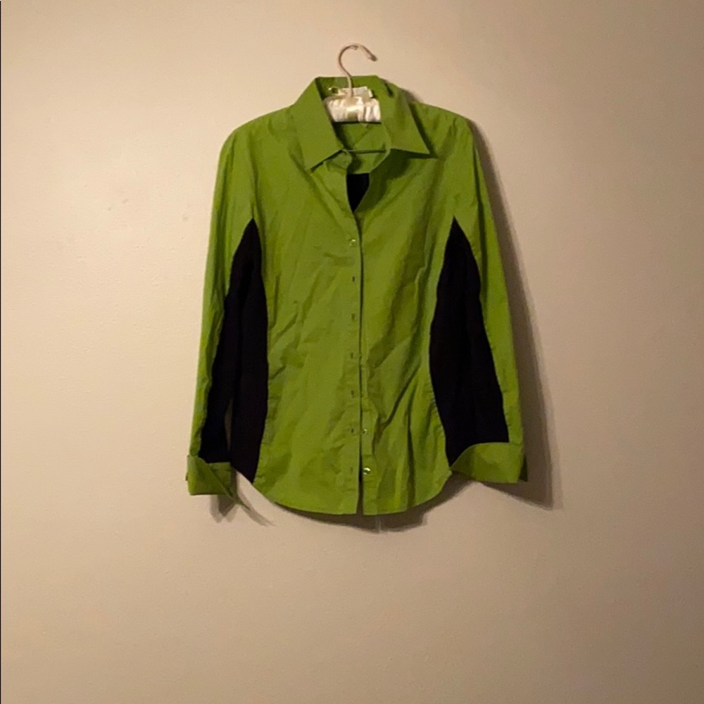 Green and black button down blouse